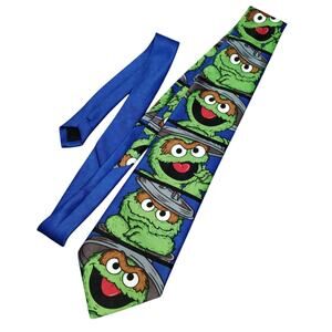 Sesame Street Men's Oscar the Ground Novelty Print Blue Neck Tie